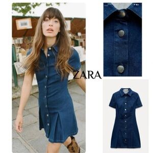 Zara Dark Blue Button-Up Mini Dress